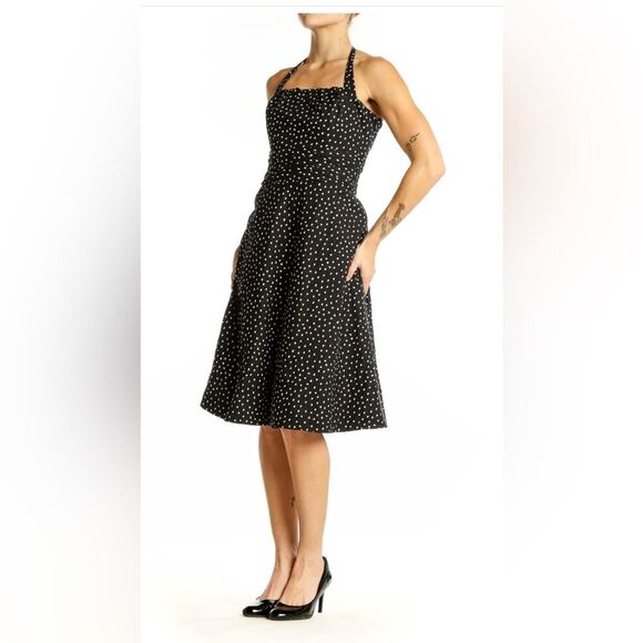 White House Black Market Black White Polka Dot Halter Dress Women’s Size 14 - Picture 2 of 8